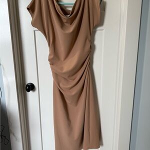 Elegant Tan Draped Women's Dress